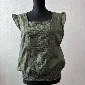 Lucky Brand top ruffle cap sleeve olive green size XL